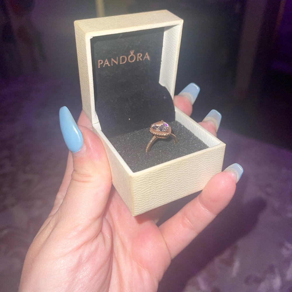 Pandora large rose gold tear drop ring size 5